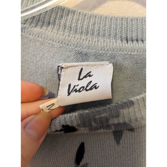 Womens La Viola Light Blue Floral Knit Tunic Sweater Pullover Cottage Grannie M - Picture 8 of 10